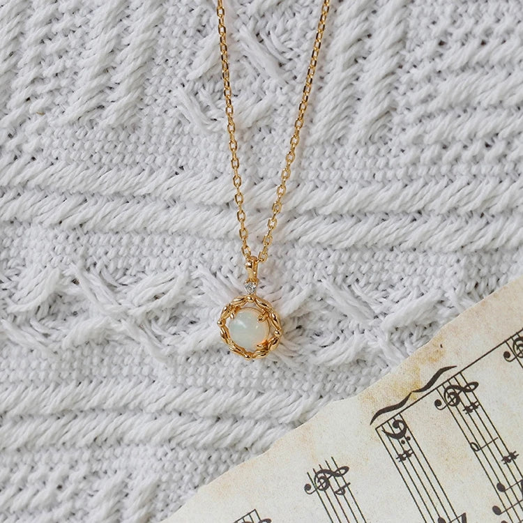 Emotional Factory 925 Sterling Silver 14K Gold Plated Gemstone Vintage Stripes Hollow African Opal Necklace With Natural Stone