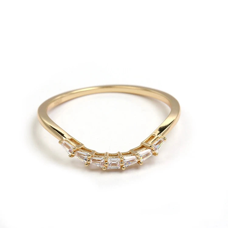 925 Sterling Silver 14K Gold Plated Square Stone Zircon Stacked Ring