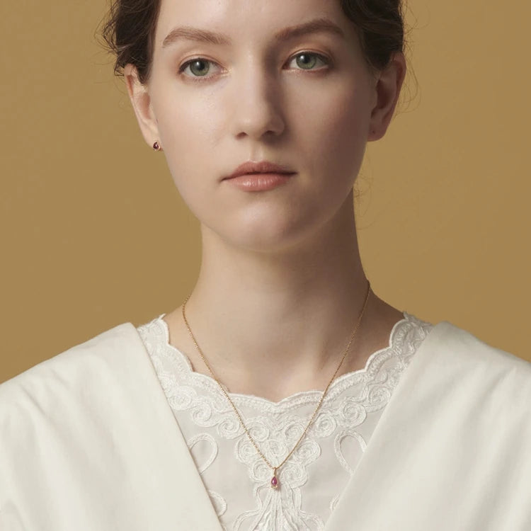 925 Sterling Silver 14K Gold Plated Gemstones Natural Rock Crystal Red Corundum Double Stone Light Luxury Necklace