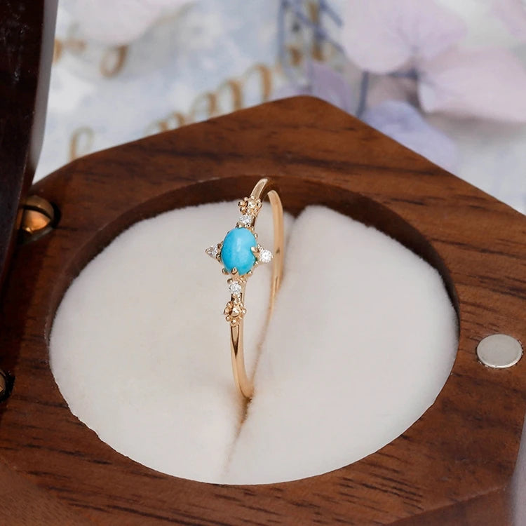 Emotional Factory 925 Sterling Silver 14K Gold Plated Gemstone Cz Zircon Oval-Shaped Stone Natural Turquoise Ring