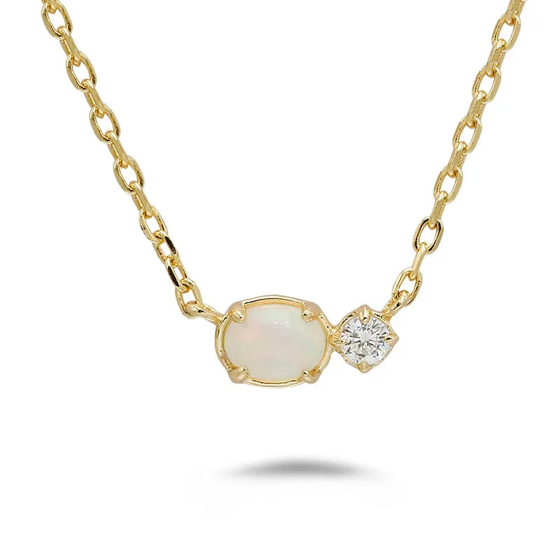 Emotional Factory 925 Sterling Silver 14K Gold Plated Gemstone Cz Zircon Geometric Natural African Opal Necklace