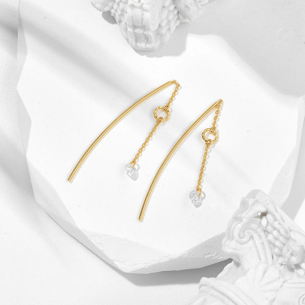 Round Chain Zircon Ear Wires Earrings