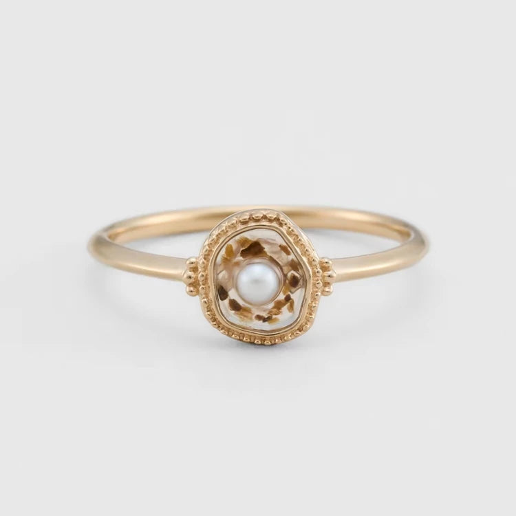 Emotional Factory 925 Sterling Silver 14K Gold Plated Gemstone Pearl Vintage Irregular  Magma Enamel Ring