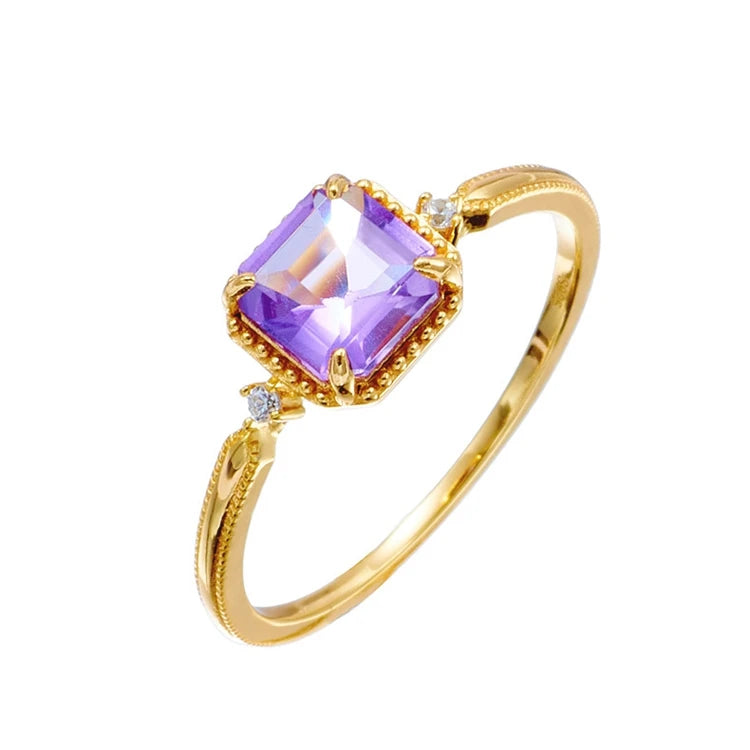 Emotional Pour Couples Bague Argent 925 Factory 925 Sterling Silver 14K Gold Plated Gemstone Amethyst Zircon Thin Ring