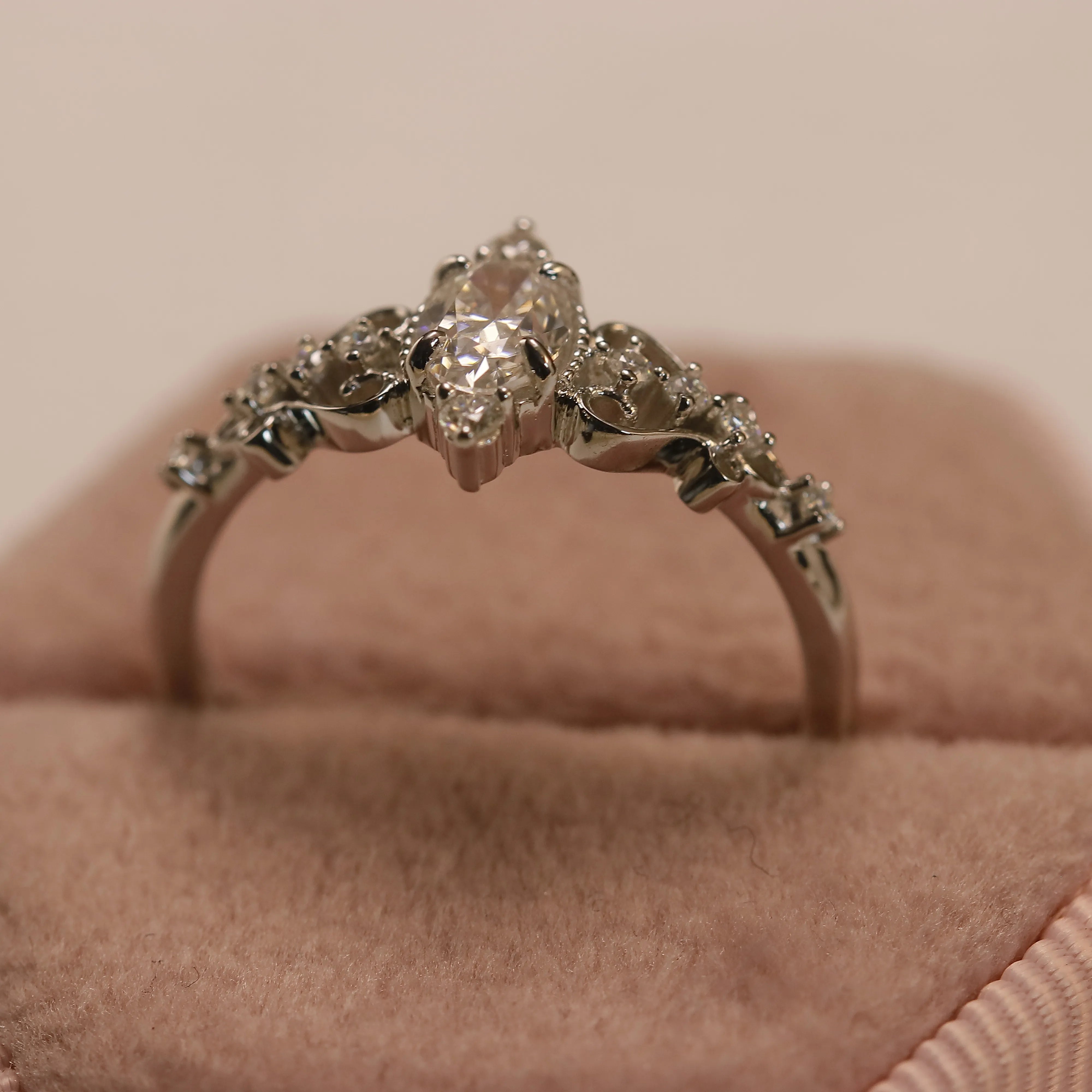 Elegant Hollow Stainless Steel Ring with Oval Moissanite Gem - Trendy Jewelry Gift