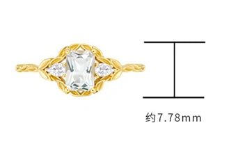 925 Sterling Silver 14K Gold Plated Gemstone Geometric Square Stone Natural Light Green Crystal Ring