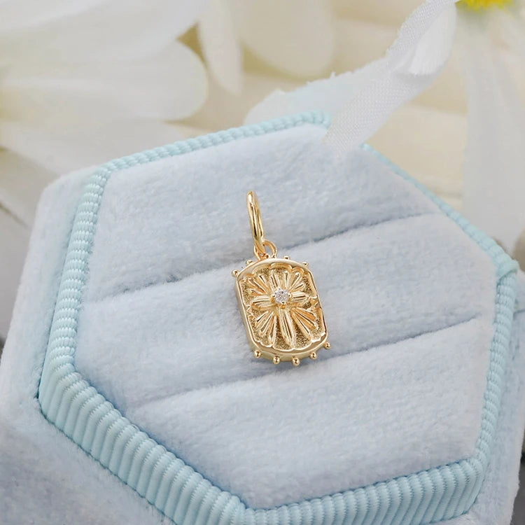 Emotional Factory 925 Sterling Silver 14K Gold Plated Gemstone Antique Badge Cross Carved Wave Point Pendant