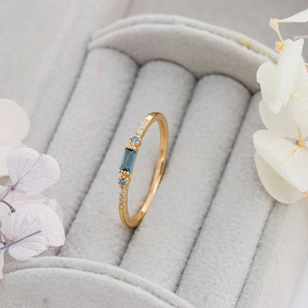 925 Sterling Silver 14K Gold Plated Cz Zircon Natural Baguette London Blue Topaz Coloured Gem Stone Gemstone Ring