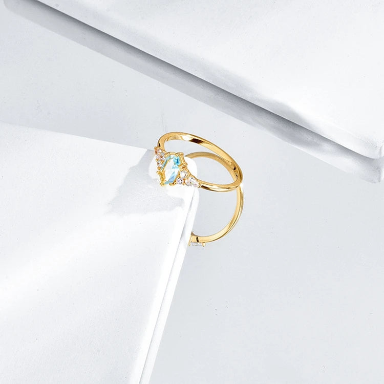 Emotional Factory 925 Sterling Silver 14K Gold Plated Gemstone Topaz Geometric Hexagon Ring