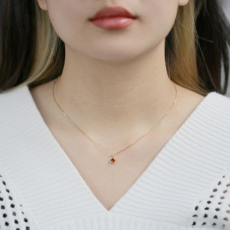 Emotional Factory 925 Sterling Silver 14K Gold Plated Gemstone Natural Red Garnet Pattern Zircon Pendant