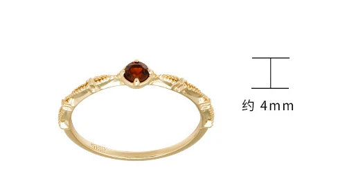 Emotional Factory 925 Sterling Silver 14K Gold Plated Gemstone Vintage Ribbon Lace Women'S Natural Red Garnet Ring