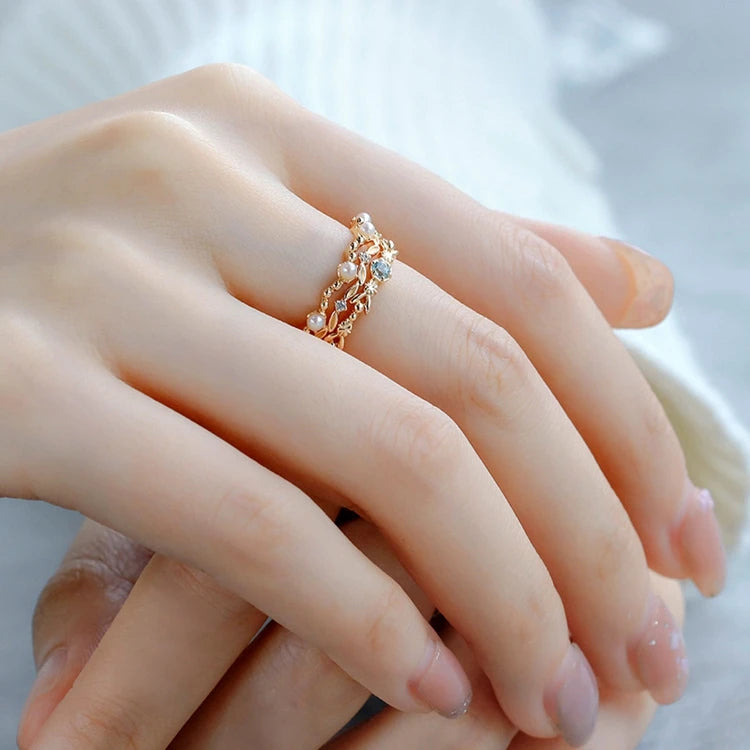 Emotional Factory 925 Sterling Silver 14K Gold Plated Gemstone Bead Twist Vintage Irregular Pearl Ring