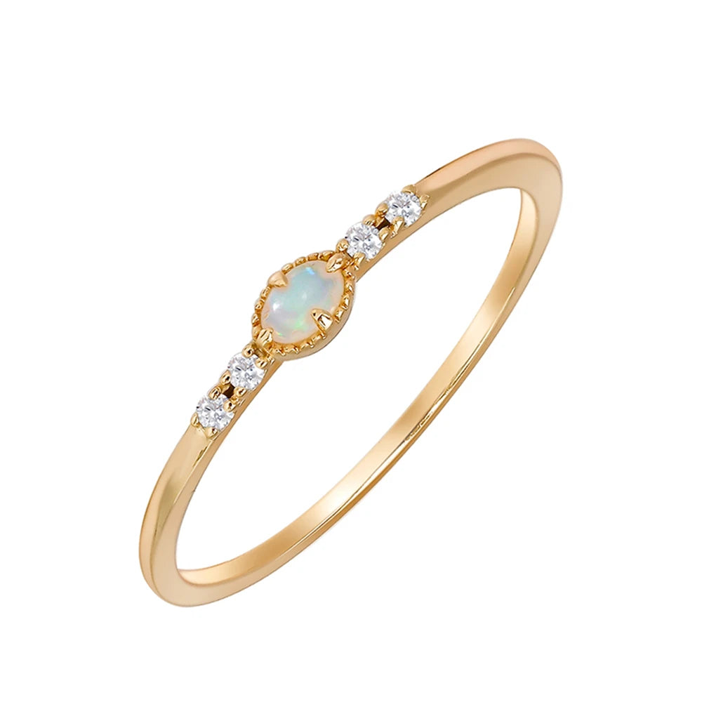 925 Sterling Silver 14K Gold Plated Gemstone Zircon Natural Oval Egg Australian Opal Ring