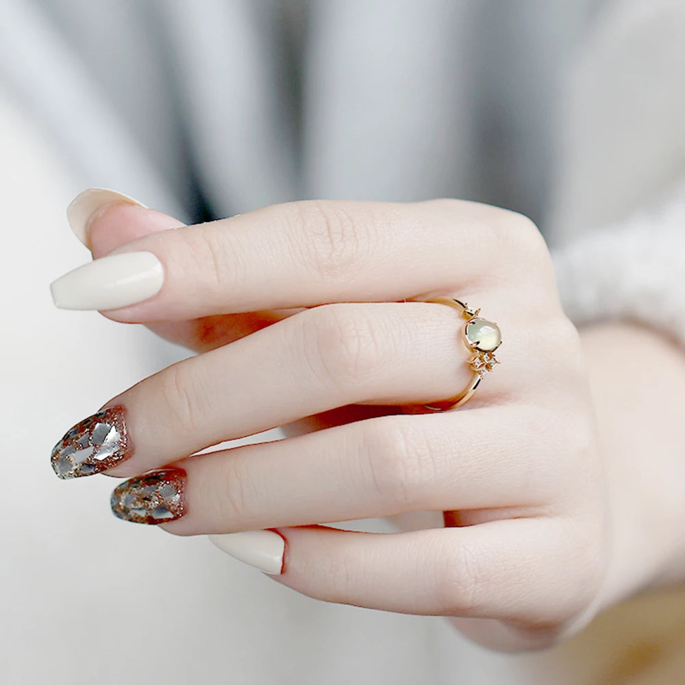 925 Sterling Silver 14K Gold Plated Gemstone Zircon Star Prehnite Ring