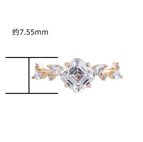 Custom 925 Sterling Silver 14K Gold Plated Classic Four Prong Inlay Super Shiny Zircon Leaf Ring