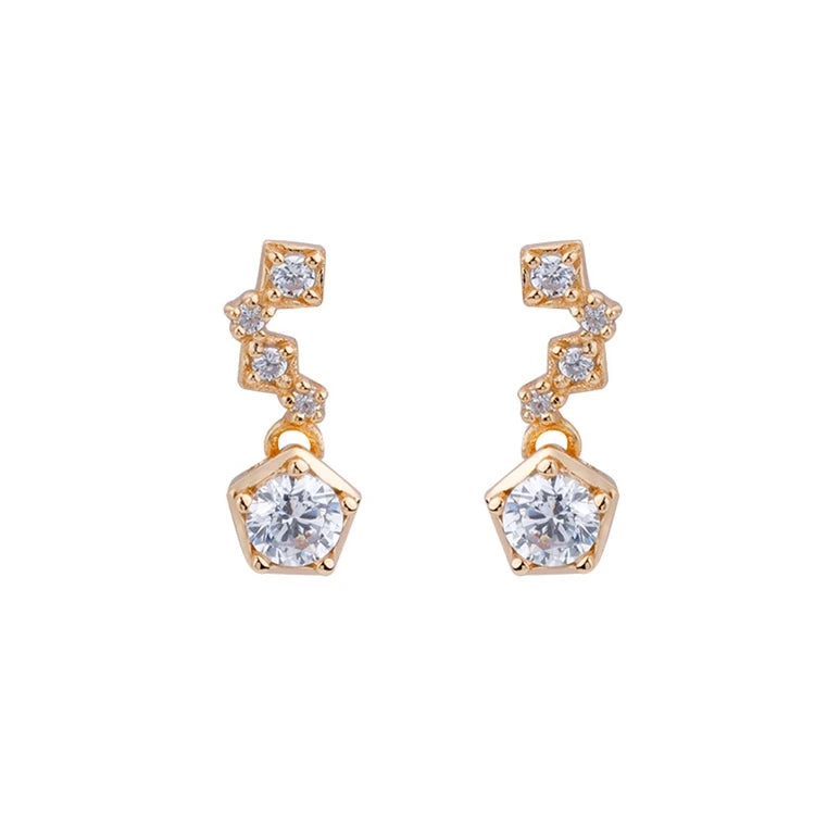 925 Sterling Silver 14K Gold Plated Sparkling Star Lightning Zircon Stud Earrings