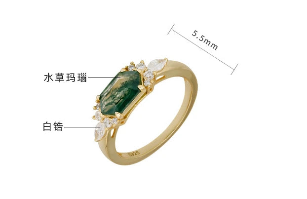 Emotional Anel De Casal Factory 925 Sterling Silver 14K Gold Plated Gemstone Cz Zircon Geometric Hexagon Moss Agate Ring