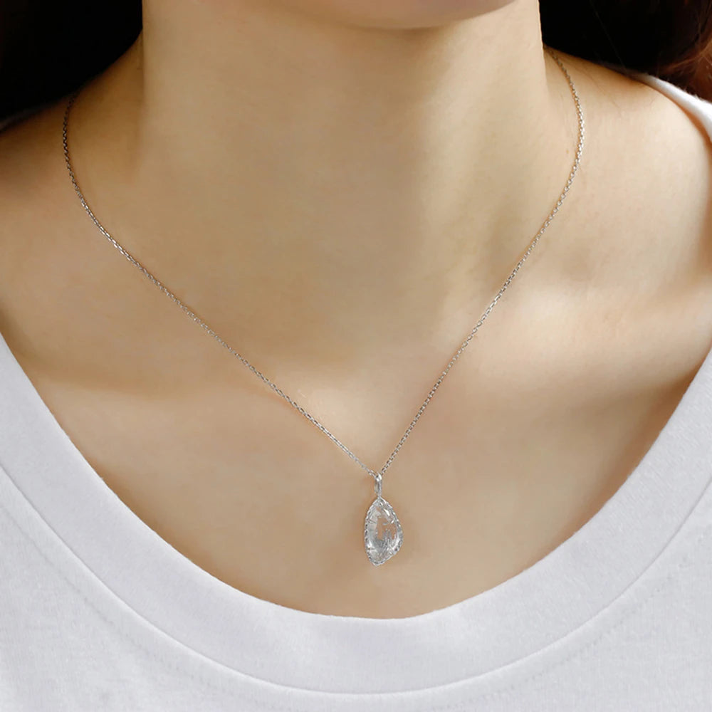 Emotional 925 Sterling Silver Gold Plated Gem Stone Gemstone Magic Academy Castle Geometric White Rock Crystal Pendant Necklace