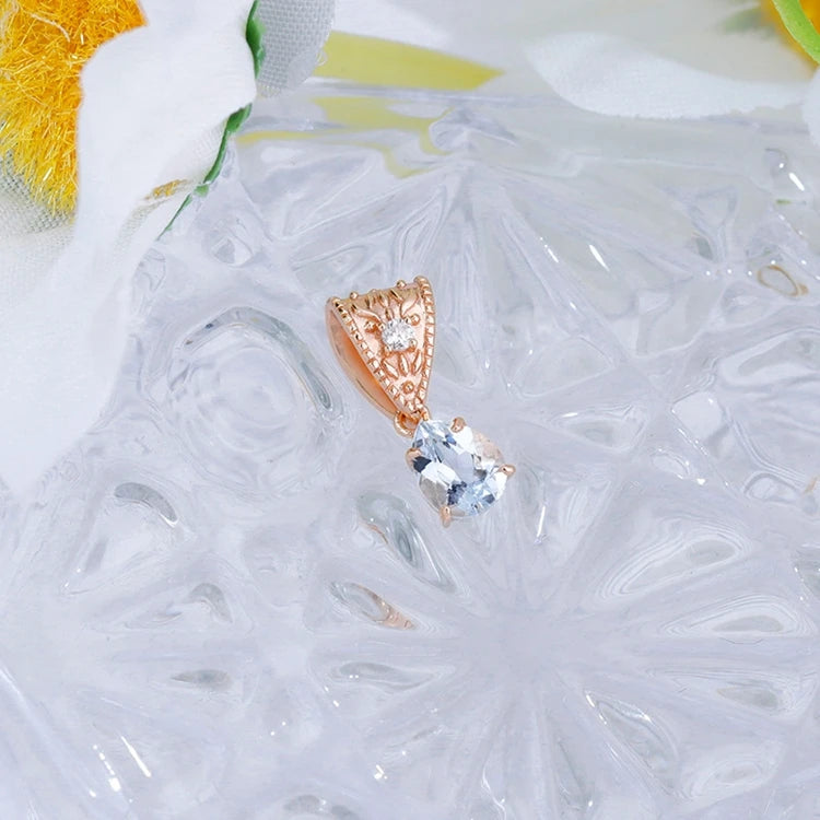 925 Sterling Silver 14K Gold Plated Gemstone Natural Aquamarine Classic Vintage Pendant