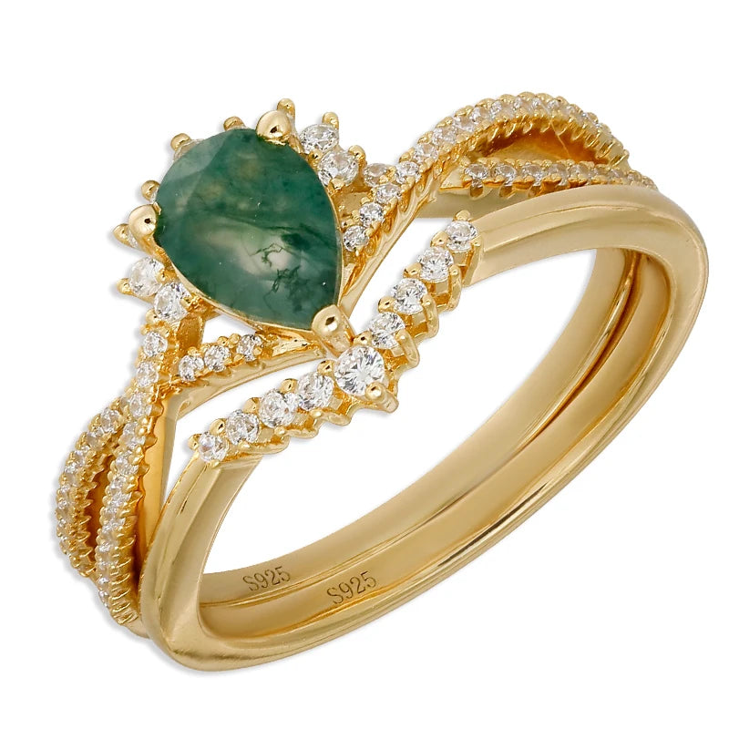 Emotional 925 Sterling Silver Gold Gemstone Fashion Jewelry Aquamarine Pearl Citrine Emerald Sapphire Moss Agate Rings
