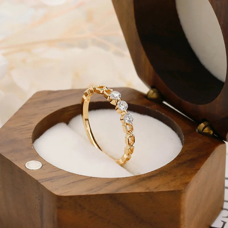 French Sweet Cool Style S925Silver Plating14KGold Irregular Hollow Zircon Ring