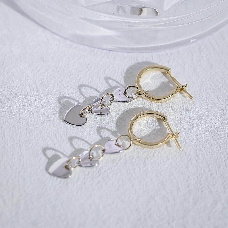 Emotional Factory 925 Sterling Silver 14K Gold Plated Niche Design Heart-Shaped Chain Detachable Hoop Earrings