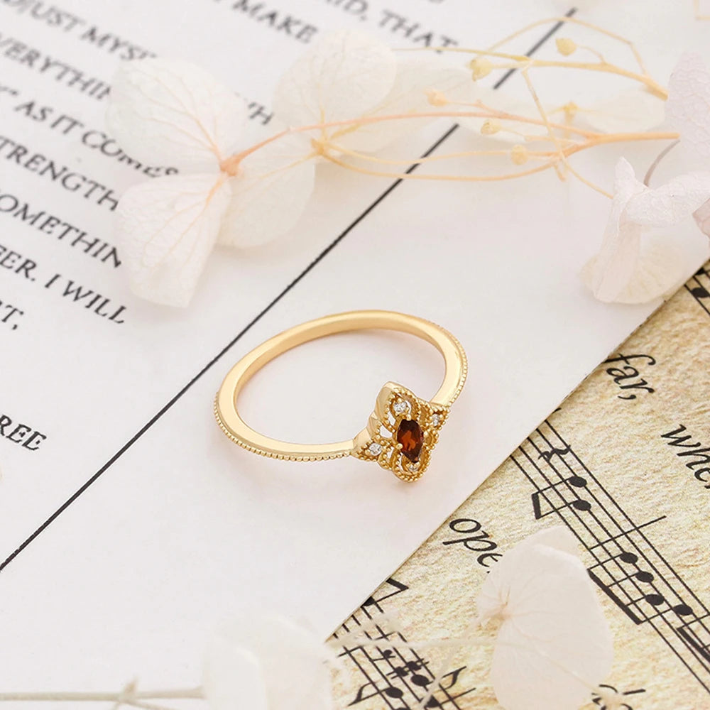 Gemstone Cz Zircon Hollow Red Garnet Ring