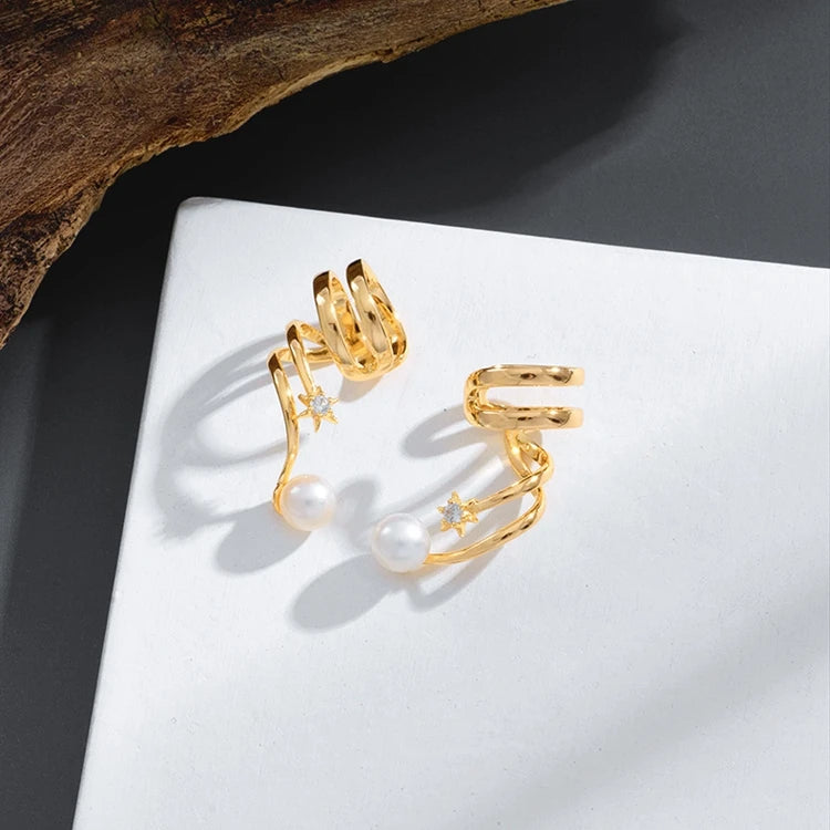 Emotional Factory 925 Sterling Silver 14K Gold Plated Gemstone Turnover Pearl Running Water Meteor Earrings