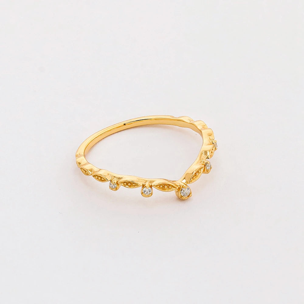 Emotional Factory 925 Sterling Silver 14K Gold Plated Wear Simple Polka Dot Model Drop Cz Zircon Paired V Shaped Ring