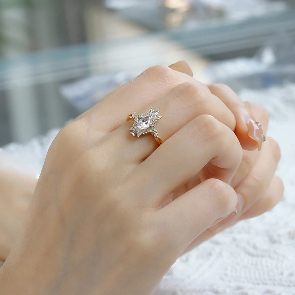 Emotional Factory 925 Sterling Silver 14K Gold Plated Irregular Rhombic Cz Zircon Noble Design Geometrical  Ring