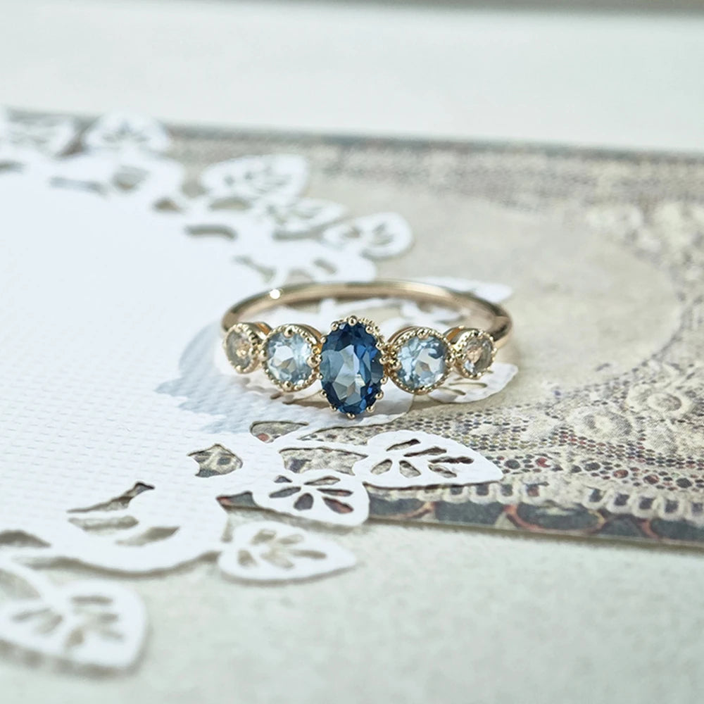 Emotional Bijoux En Argent  925 Sterling Silver 14K Gold Plated Gemstone Three Colors London Sky Blue White Natural Topaz Ring