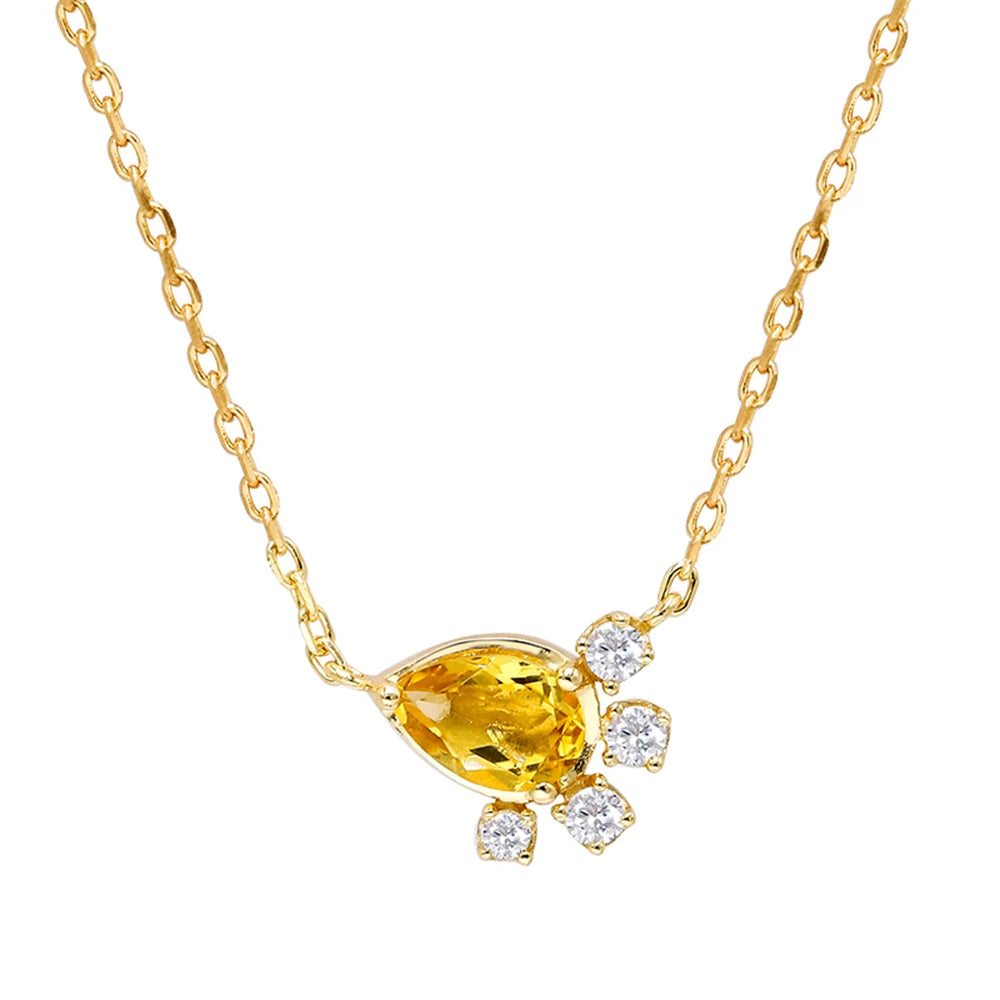 925 Sterling Silver 14K Gold Plated Gemstone Zircon Petals Drop Citrine Necklace With Natural Stone