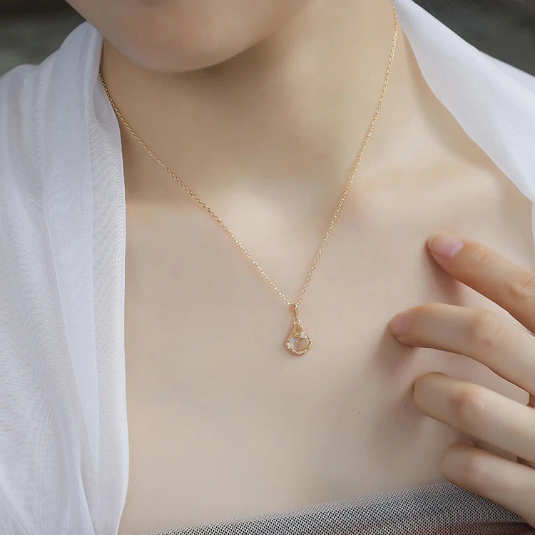 925 Sterling Silver 14K Gold Plated Gemstone Series Vintage Rose Cut Water Droplets Blonde Crystal Pendant