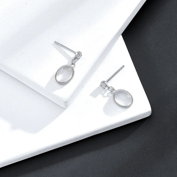 Emotional Factory 925 Sterling Silver 14K Gold Plated Gemstone White Chalcedony Zircon Small Earrings