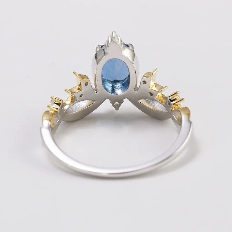 Bagues De Haute Joaillerie 925 Sterling Silver Gold Plated Gemstone Retro Carved Hollow Lace London Blue and White Zirconia Ring