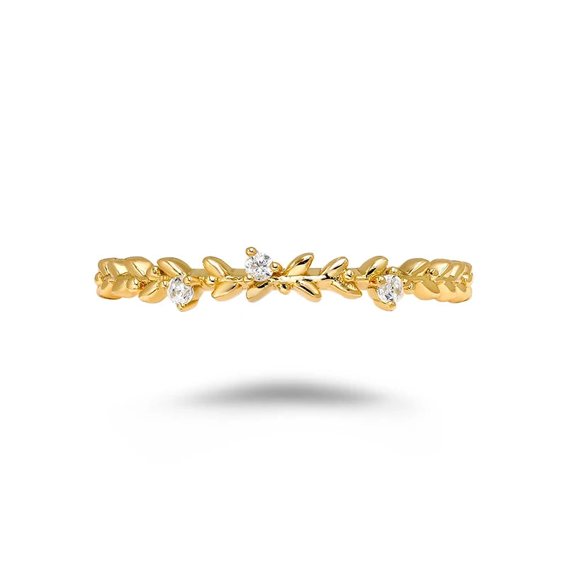 Japanese Light Luxury Stackable Silver Ring With Zircon and Wheat Design for Daily Commuting Women