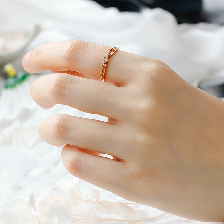 Emotional Factory 925 Sterling Silver 14K Gold Plated Hollow Branch X Shaped Irregular White Zirconia Ring