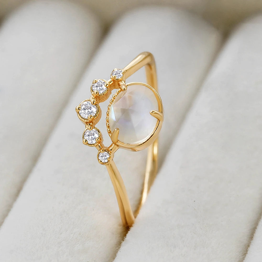 Emotional Factory 925 Sterling Silver 14K Gold Plated Gemstones Bubble Clouds Shell Rock Crystal Natural White Crystal Ring