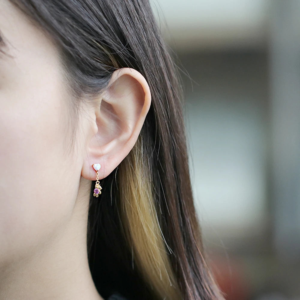 Emotional Factory Jewelry 925 Sterling Silver 14k Gold Plated Gemstone Series Chain Opal Red Corundum Bear Small Earrings