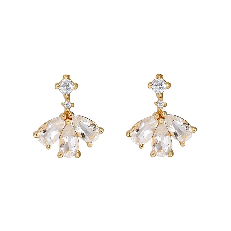 Emotional Factory 925 Sterling Silver 14K Gold Plated Gemstone Fan-Shaped Flower Petals White Topaz Earrings