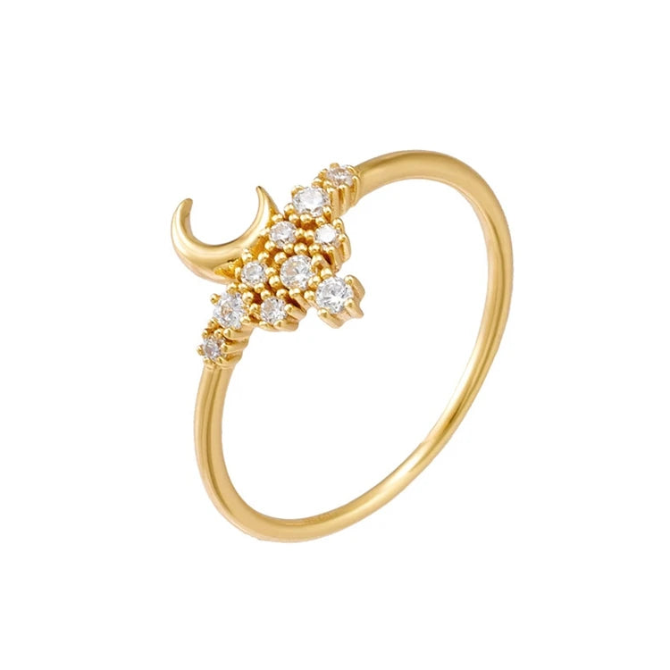 Emotional Factory Anel Prata 925 925 Sterling Silver 14K Gold Plated Personality Mini Zircon Moon Ring Bijoux for Women