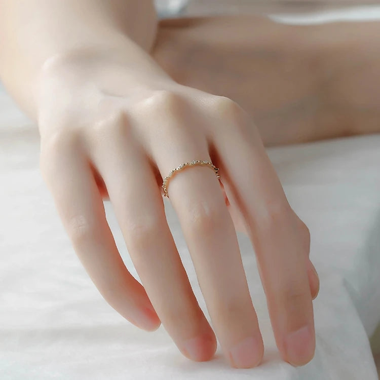 Emotional Factory 925 Sterling Silver 14K Gold Plated Gemstone Complementary Simple Pinstripe Moissanite Diamond Ring