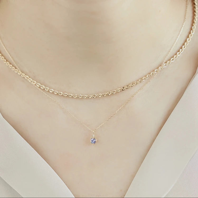 Emotional Factory 925 Sterling Silver 14K Gold Plated Gemstone Zircon Beaded Crown Tanzanite Necklace