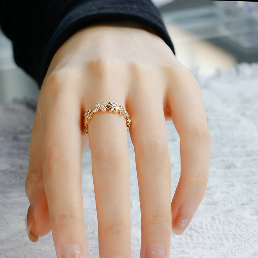 Emotional Factory 925 Sterling Silver 14K Gold Plated Retro Cz Zircon Sweet Cute Flower Design Ring