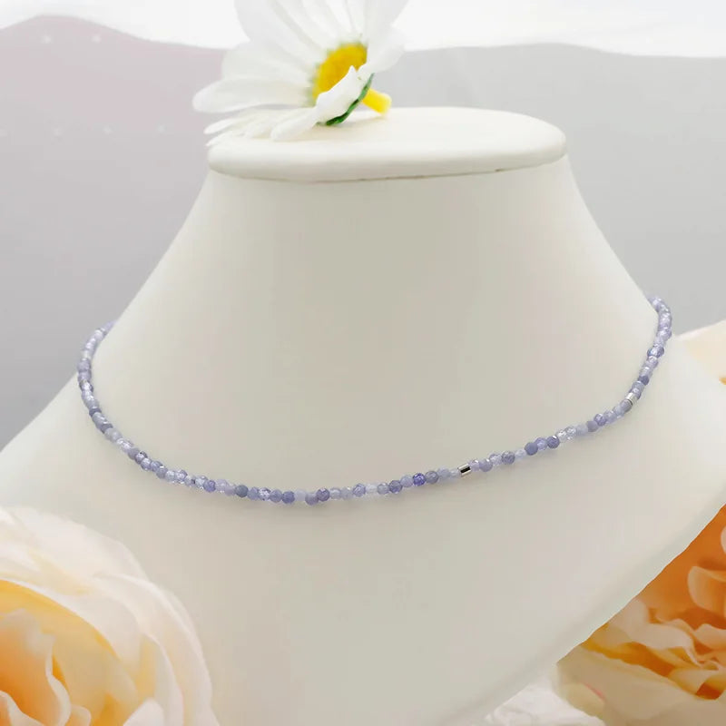 925 Sterling Silver 14K Gold Plated Labradorite Coloured Beads Round Tanzanite Chain Necklace With Matching Pendant Available