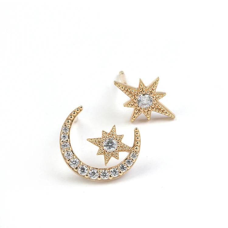 Emotional Factory 925 Sterling Silver 14K Gold Plated Moon 8 Star Earrings