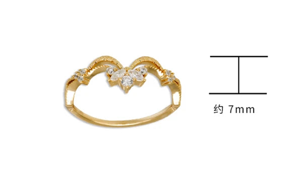 Emotional Factory 925 Sterling Silver 14K Gold Plated Gemstone Retro Cz Zircon Leaves Smiles Ring