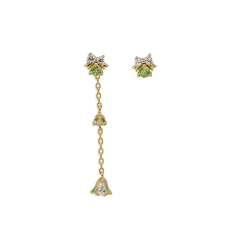 Emotional Factory 925 Sterling Silver 14K Gold Plated Gemstone Diopside Peridot Tassels Earrings