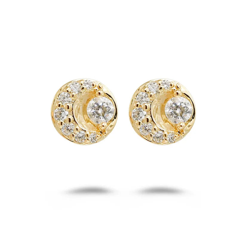 Emotional Factory 925 Sterling Silver 14K Gold Plated Gemstone Minimalist Niche Designs Round Moon Star Earrings for Women