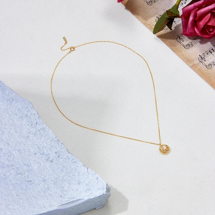 Emotional Factory 925 Sterling Silver 14K Gold Plated Hollow  Moon Stranded Cage Necklace
